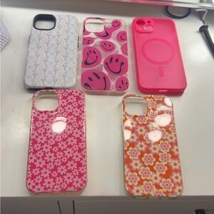 Apple Pink and White Floral Smiley Phone Case Set